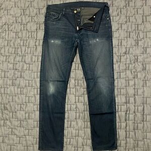Armani Exchange Slim Straight Blue Jeans with Distressed Look
